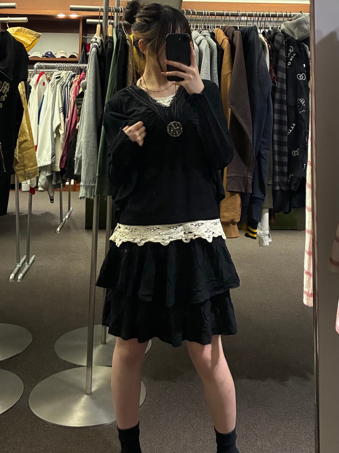 L)Japanese vintage 여성 블랙 레이스 롱슬리브 상품이미지8