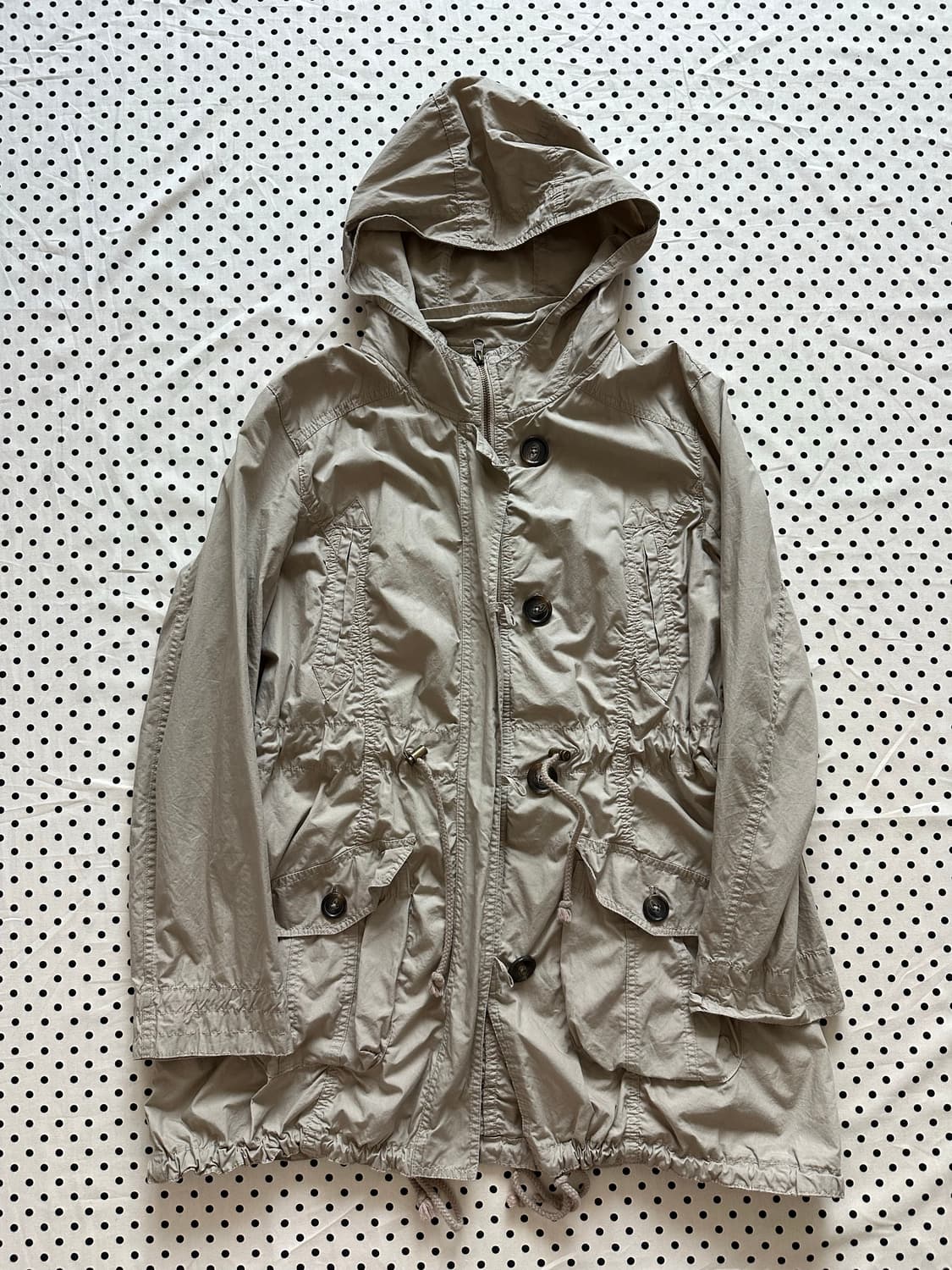 jpn 베이지 버튼 레이어드 후드 야상자켓  상품이미지2