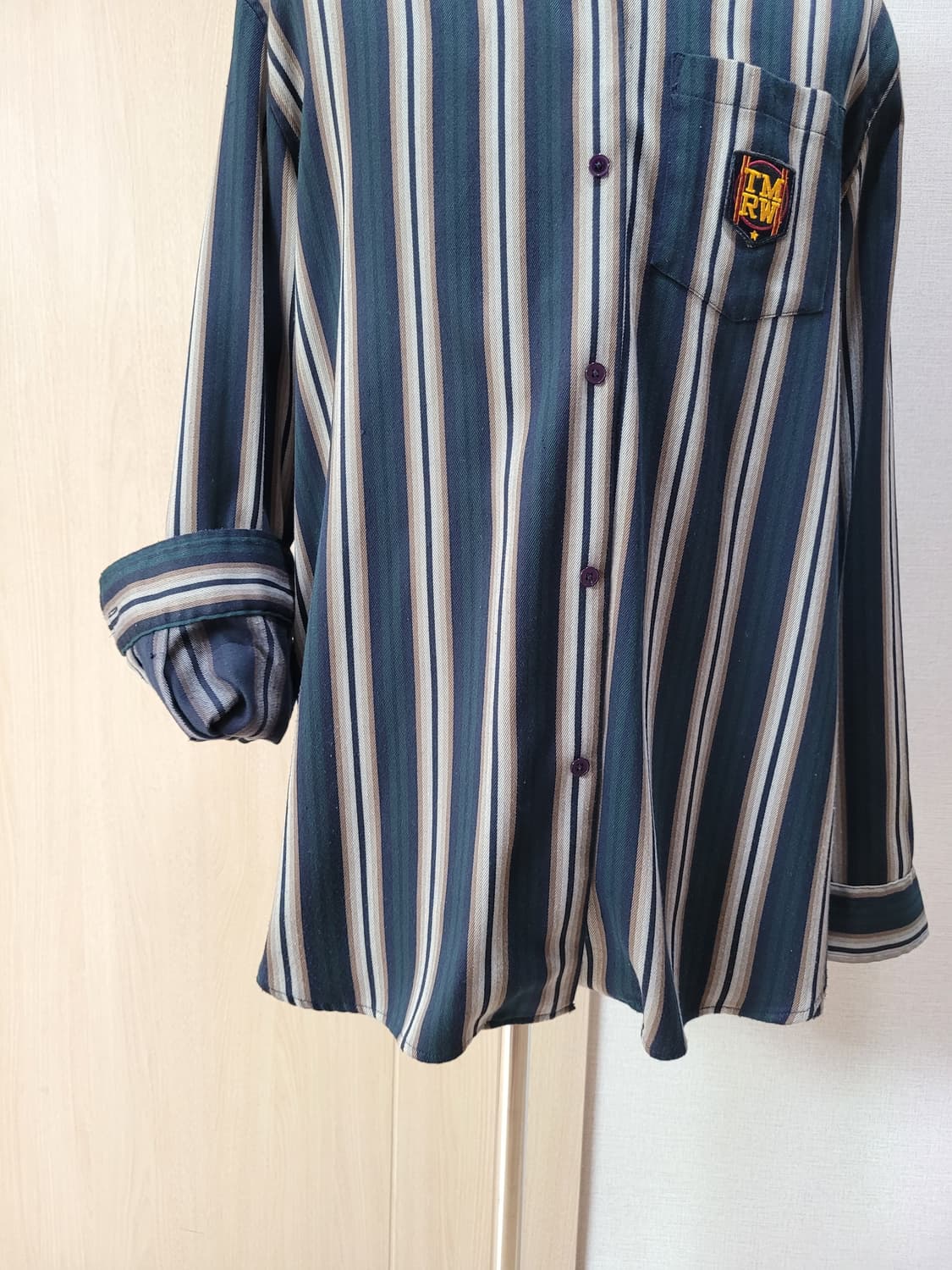 TMRW 남자 오픈카라 스트라이프 셔츠 110 그린 상품이미지4