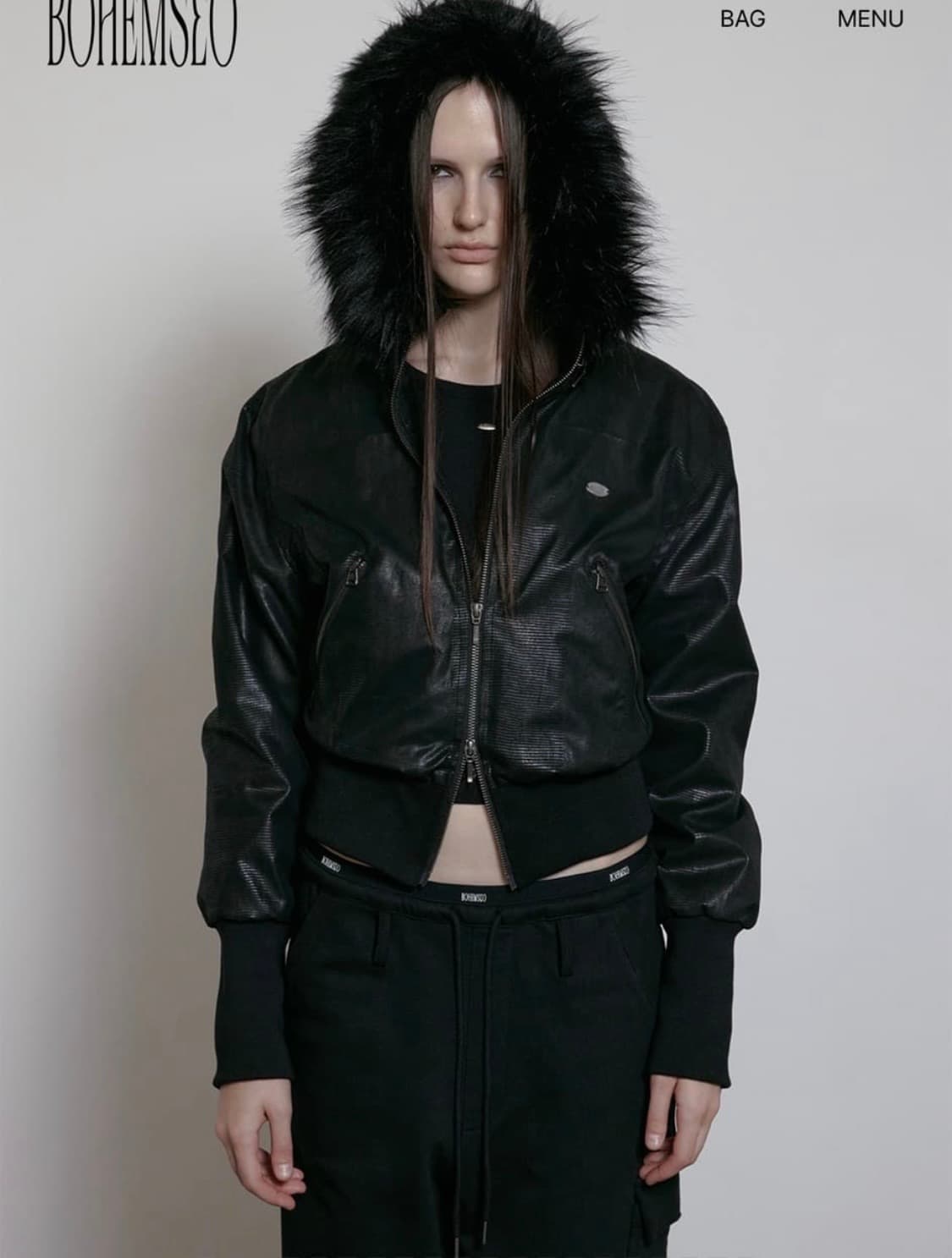 보헤미안서울 파이톤 레더 퍼 후드집업 상품이미지1