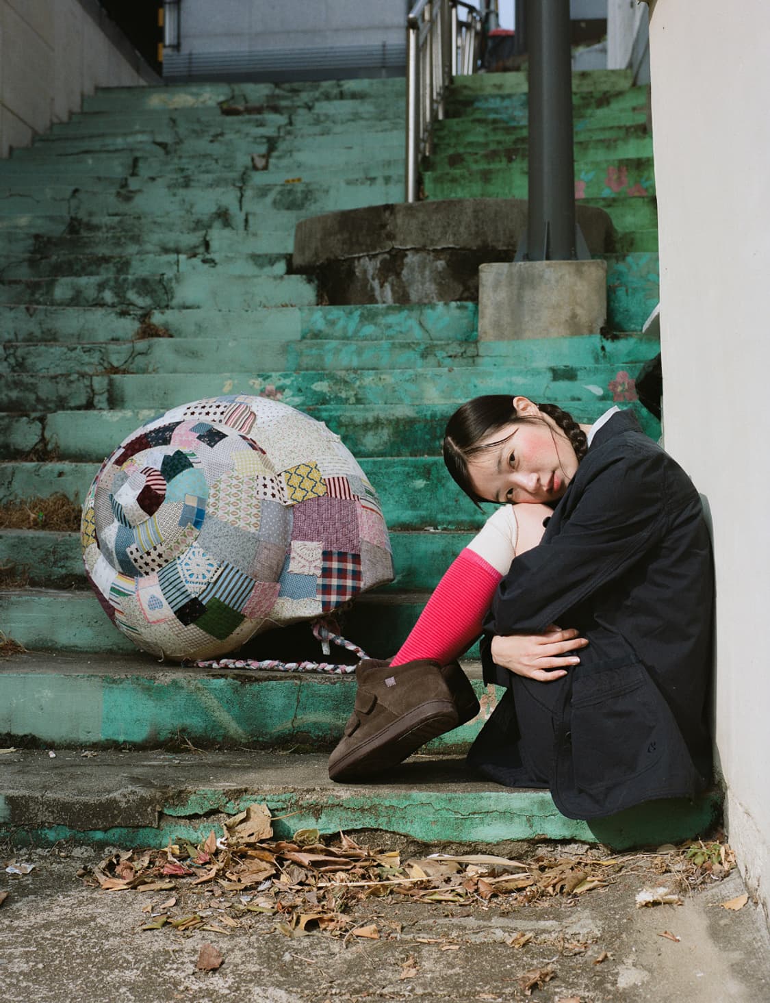 코이세이오 더블 레이어 스트라이프드 삭스 핑크 상품이미지2