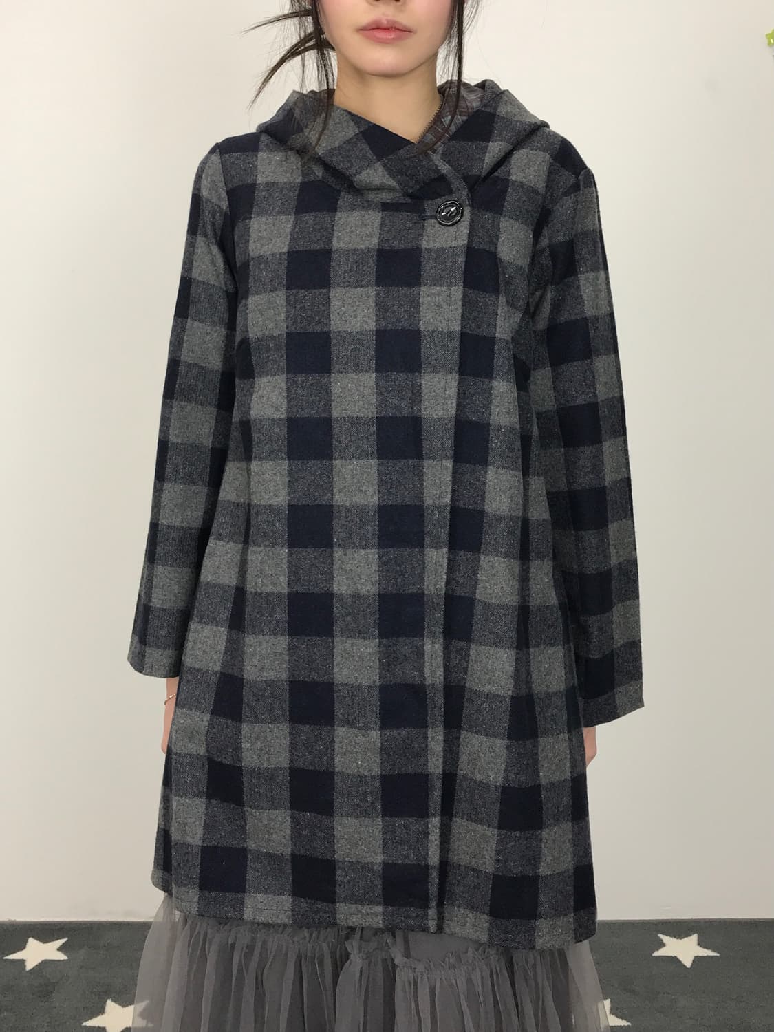Jpn Plaid A-Line Button Coat 상품이미지2
