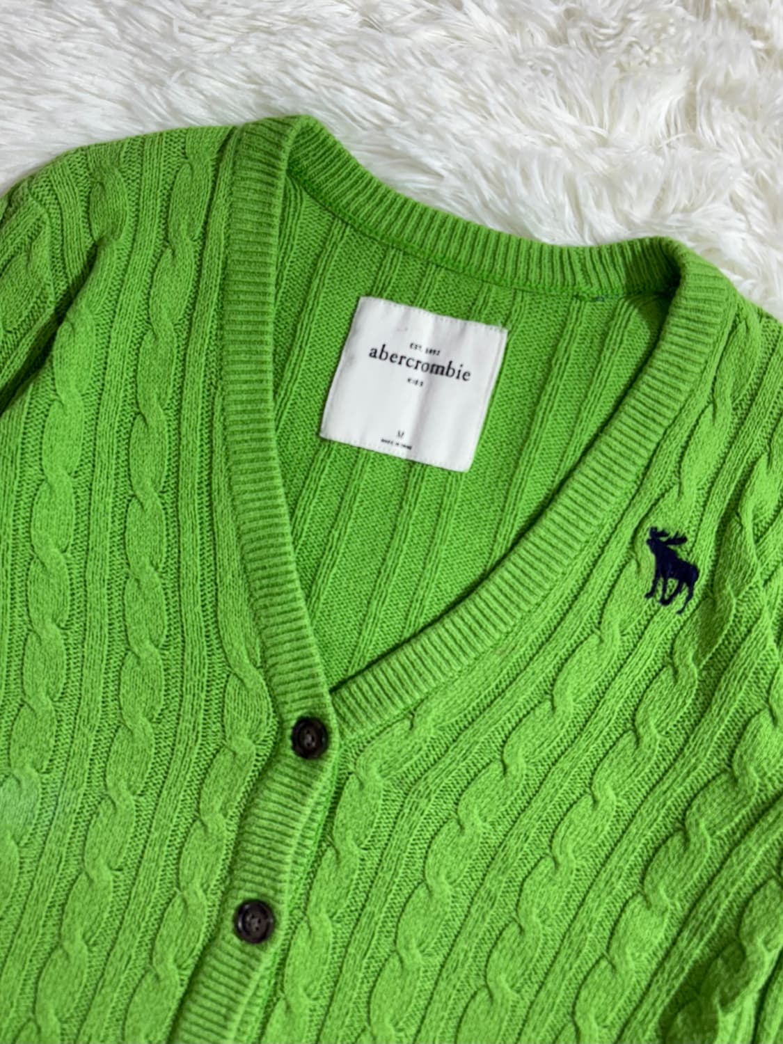 아베크롬비 페일그린 자수로고 꽈배기 가디건  상품이미지4