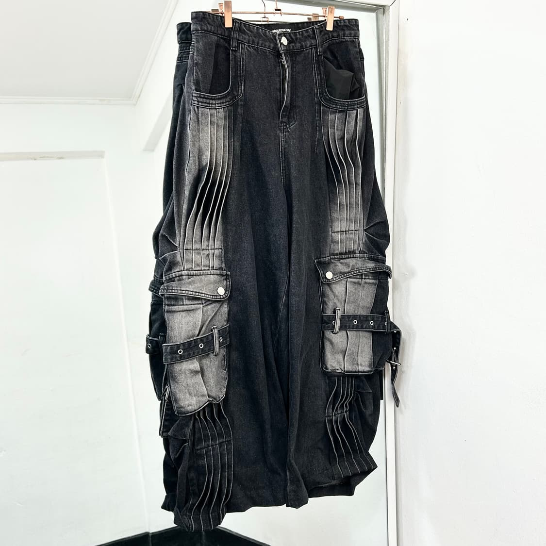 플리츠 와이드 흑청 데님 카고 팬츠 상품이미지4