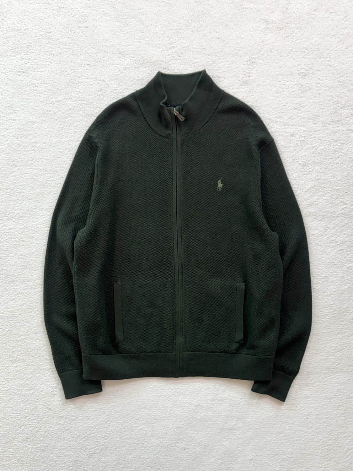 QR 폴로 카키 니트 집업 상품이미지2