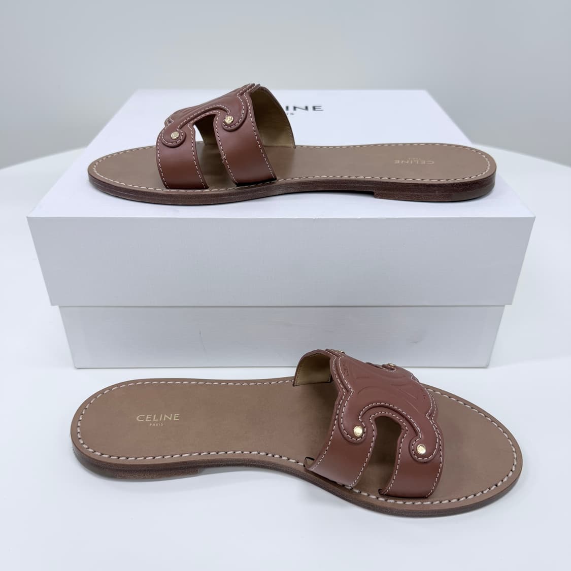 [S급/260] 셀린느 트리오페 카프스킨 뮬 샌들 슬리퍼 브라운 상품이미지4