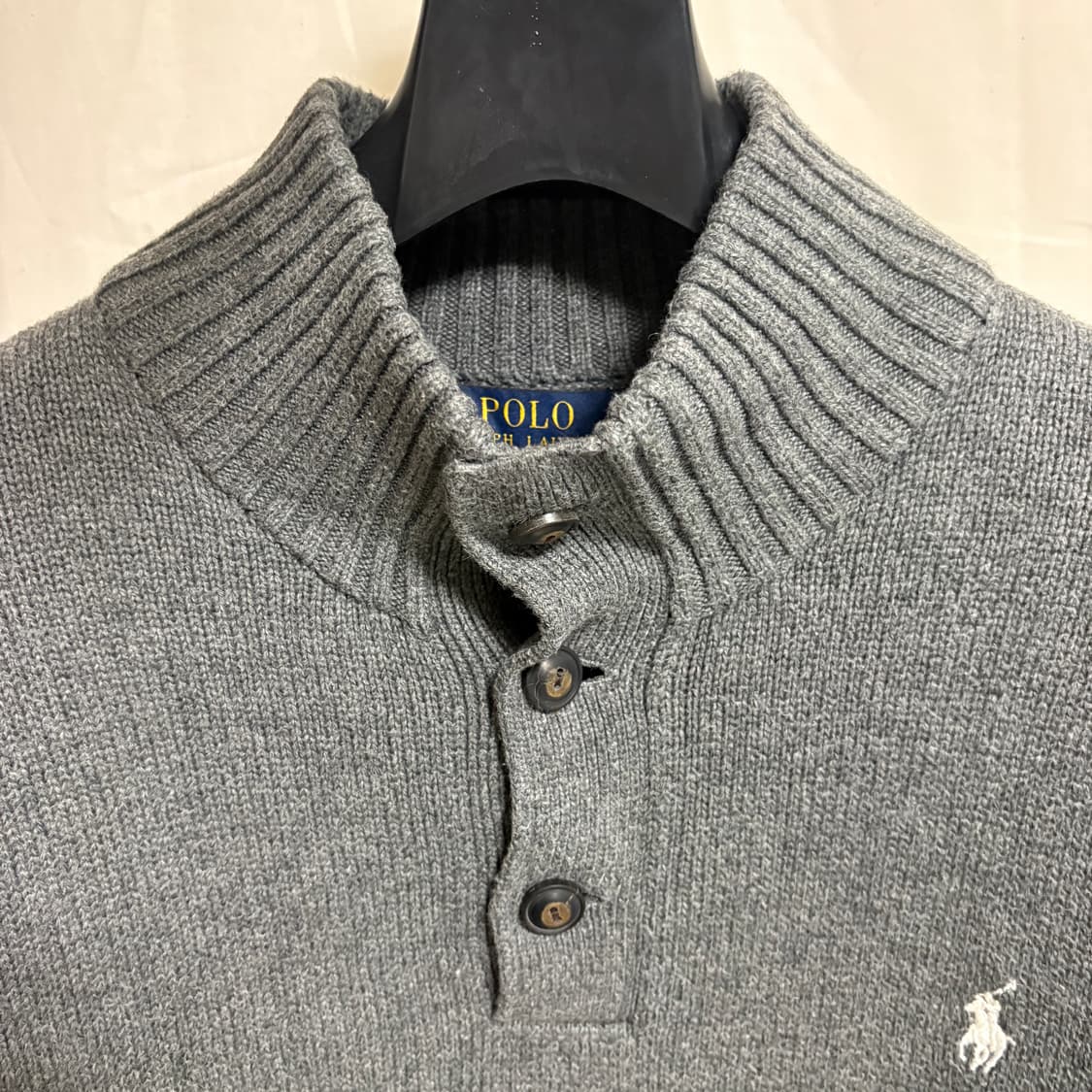 폴로 랄프로렌 버튼 하이넥 코튼 니트 / 그레이, L 상품이미지5