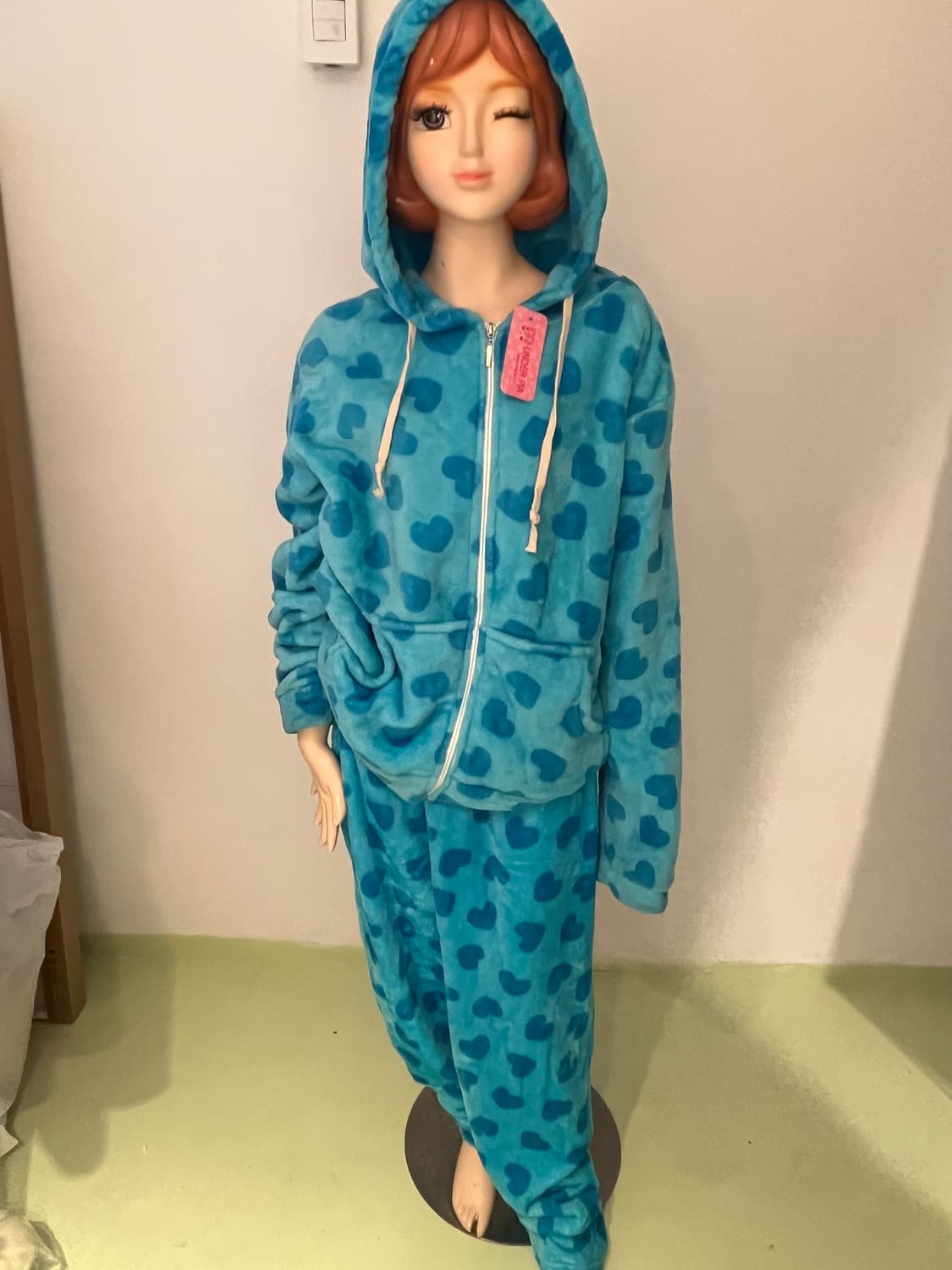 터콰이즈 블루 하트패턴 파자마 세트 🩵 상품이미지8