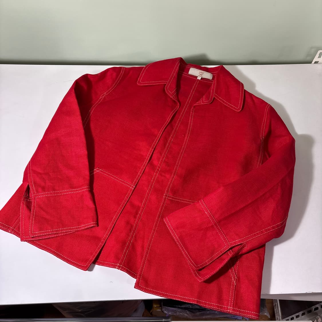 우먼M MCM 엠시엠 레드 린넨100% 카라넥 린넨자켓 상품이미지2