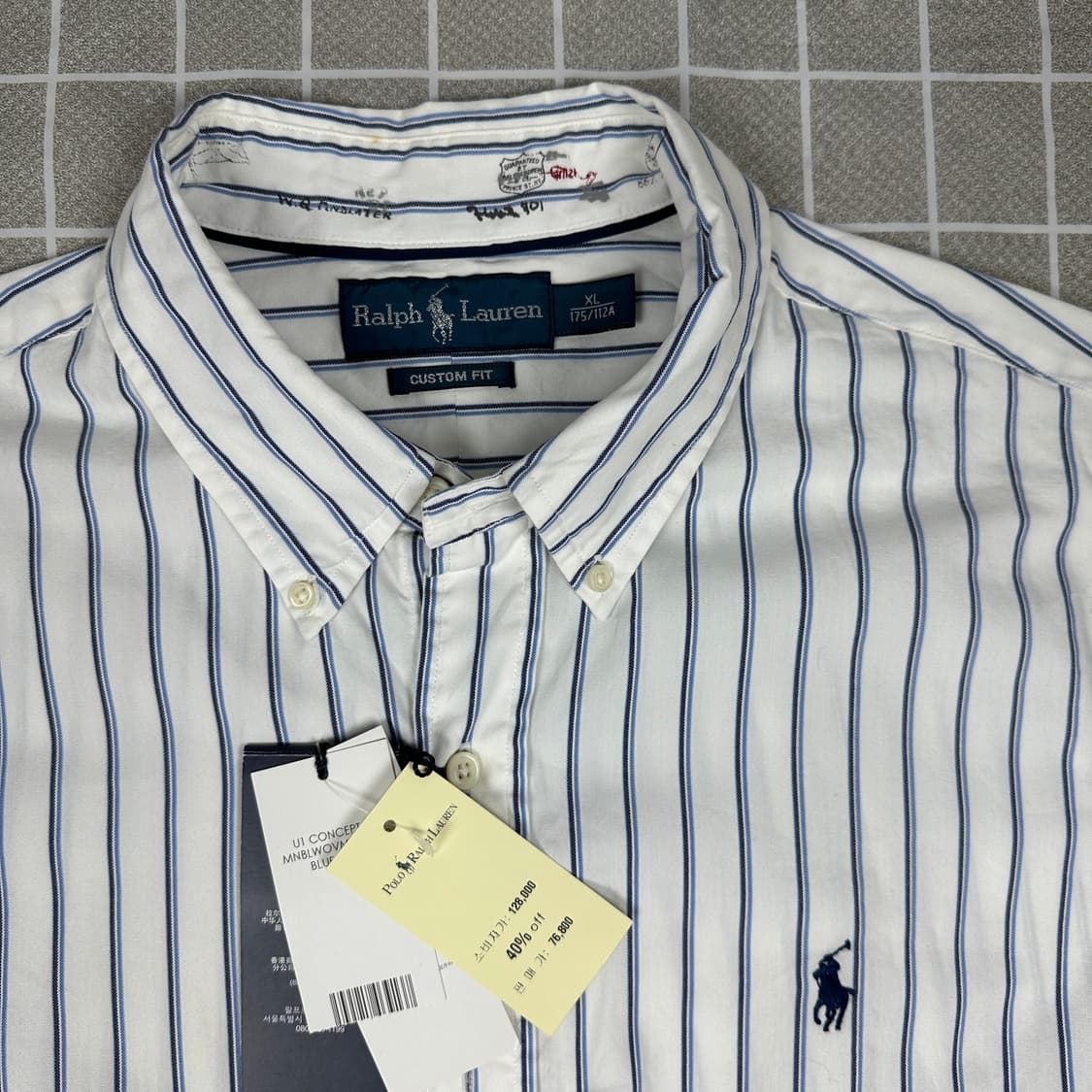 [새상품]폴로 커스텀핏 스트라이프 반팔 셔츠 XL 상품이미지2