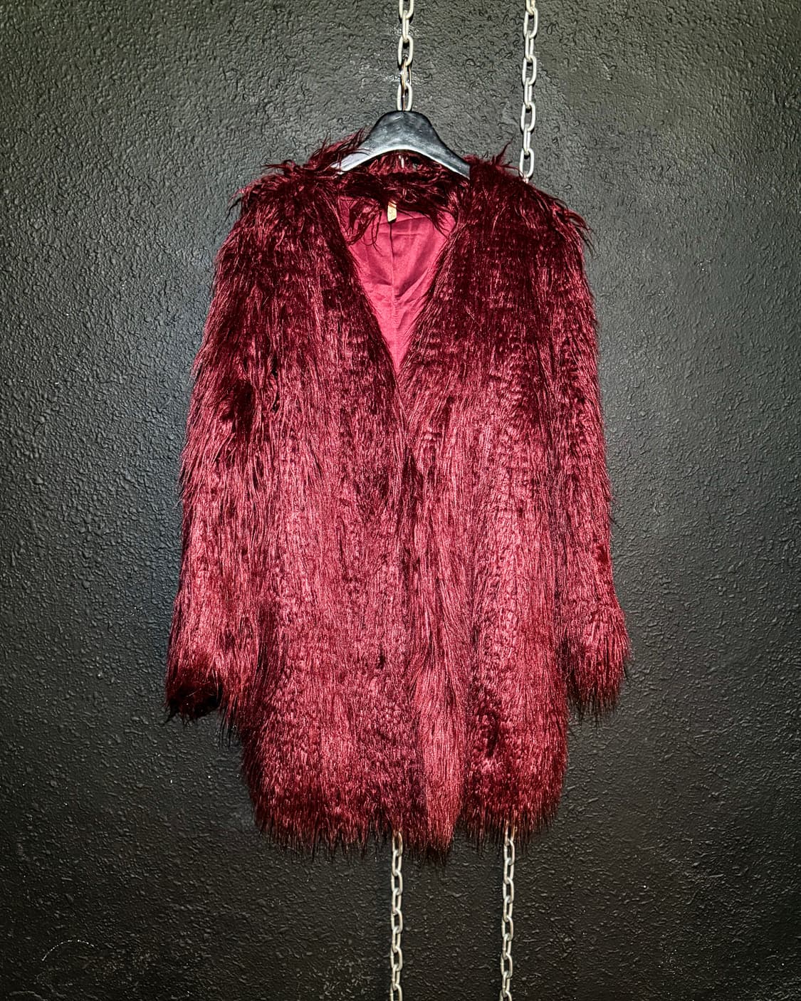 Burgundy long hair fur jacket 상품이미지1