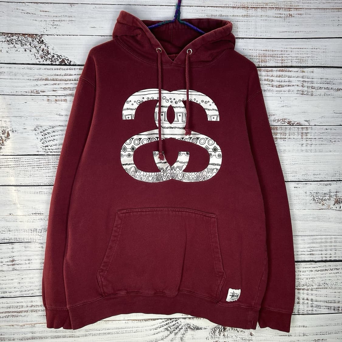 00s 스투시 인트리케이트 더블 SS 링크 후드티 버건디 상품이미지1