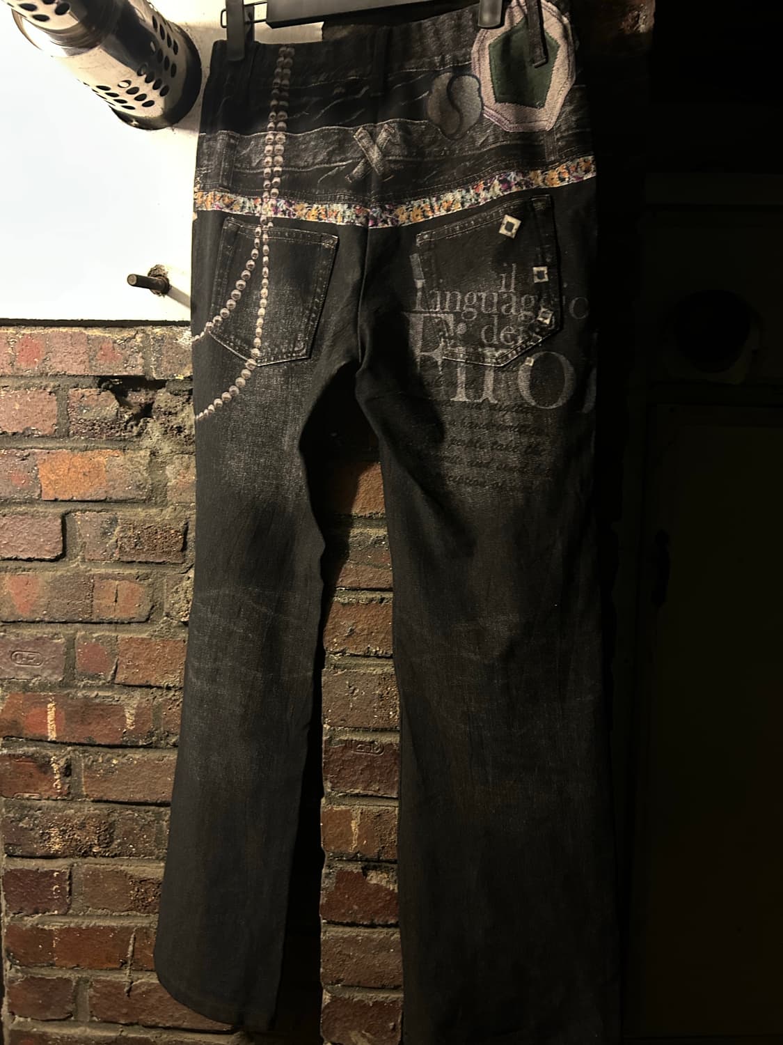 2000s JPN 고딕 트롱프뢰유 프린팅 블랙 팬츠 상품이미지5