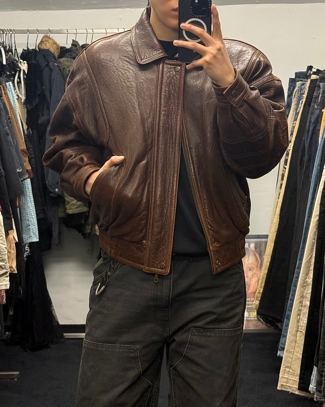 지아노 발렌타인 브라운 갈색 양가죽 가죽 레더 점퍼 이태리 봄버 블루종 상품이미지1