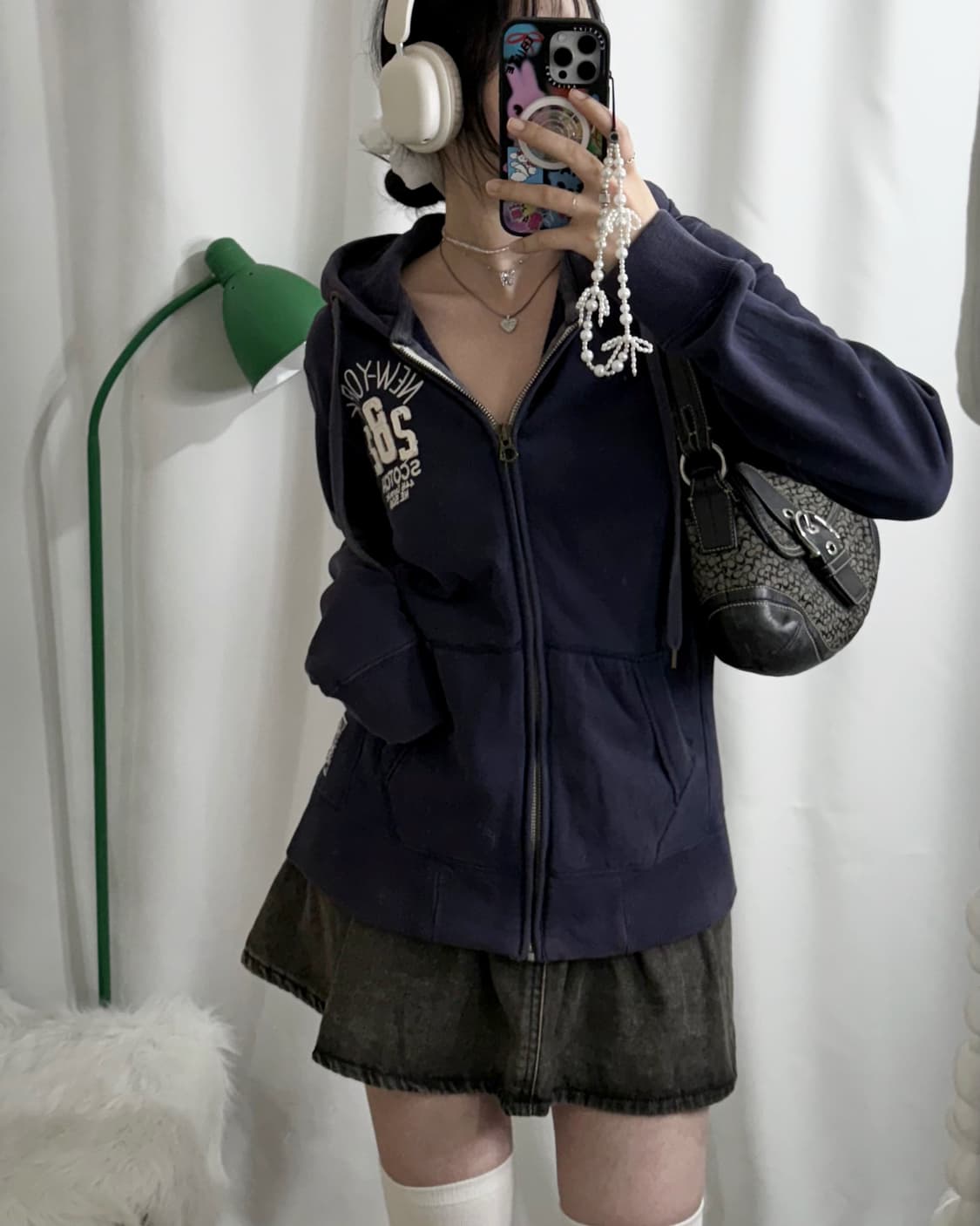 네이비 오버핏 레터링 후드 집업 상품이미지3