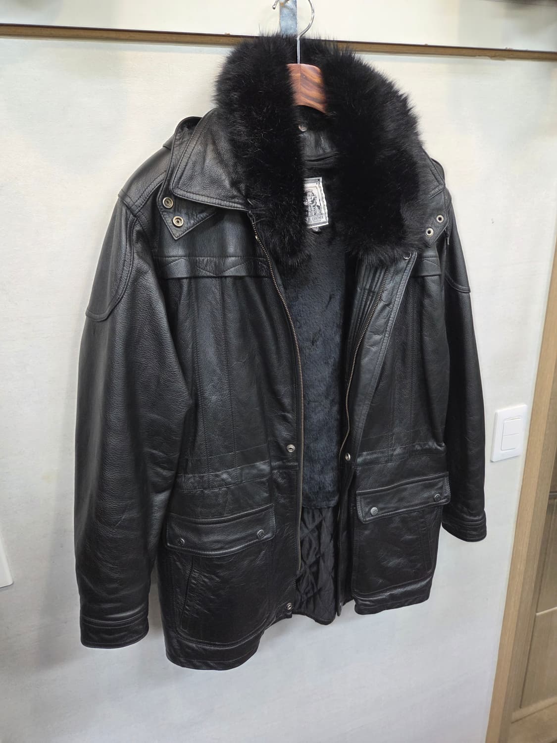 H.b.leather 퍼 소가죽 코트 후드자켓 m 상품이미지8