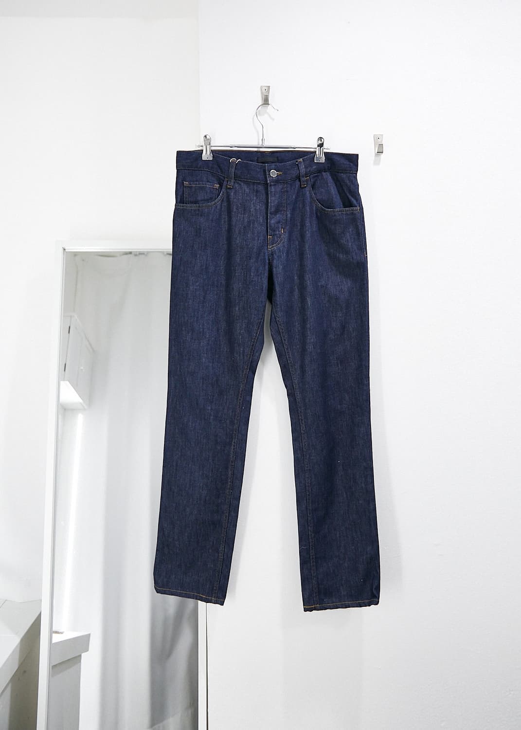 Leather Patch Straight Denim Jeans 상품이미지2