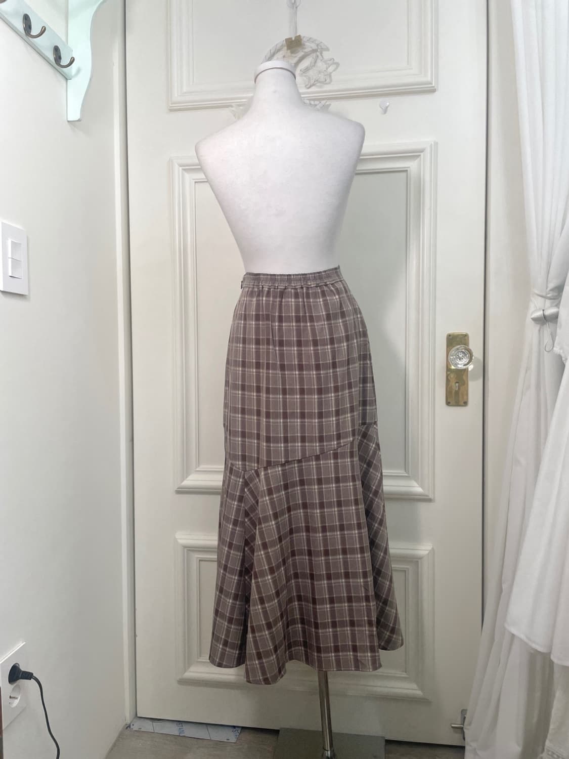 pinkbeige check ruffle banding unbalance 상품이미지3