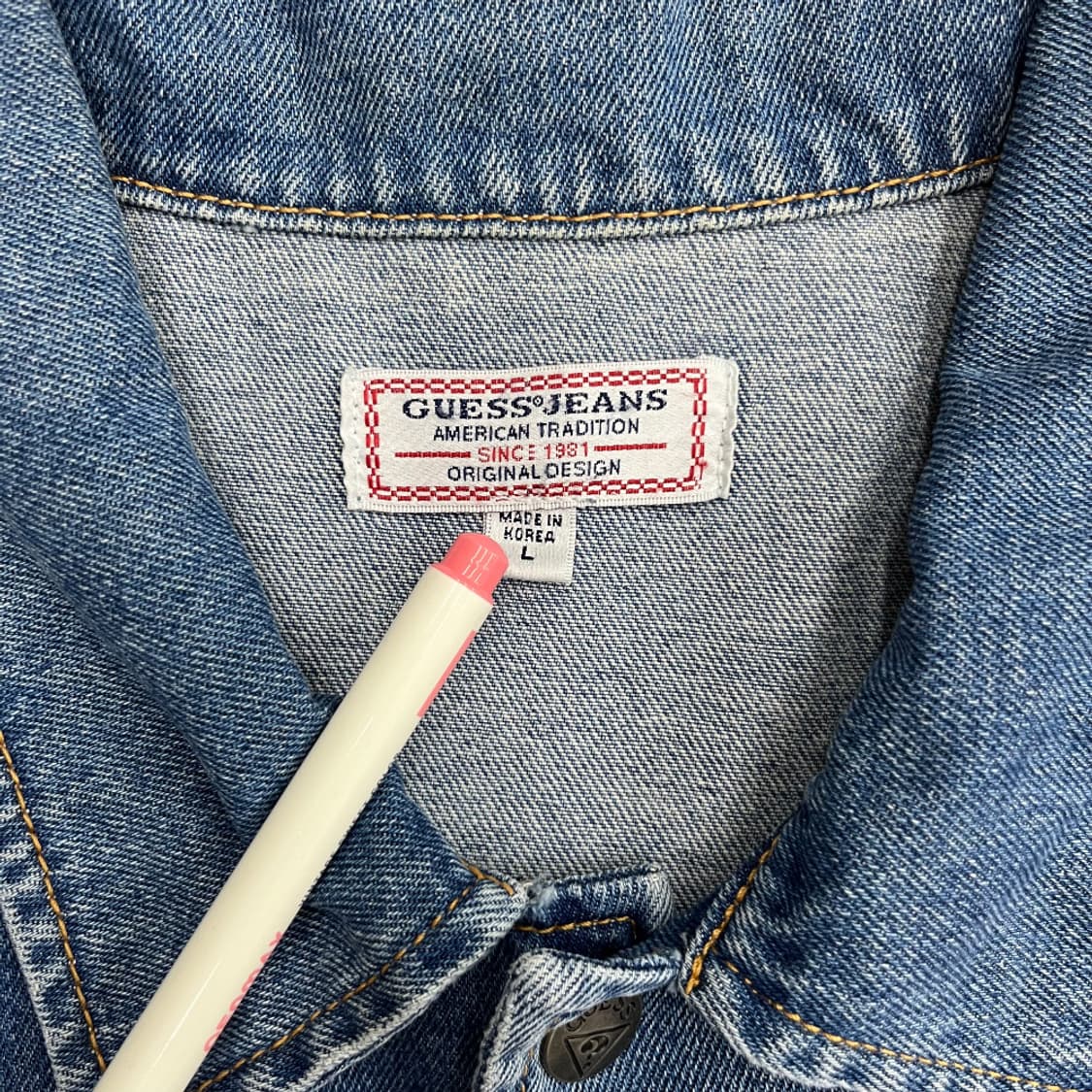 게스 y2k 센터로고 똑딱이 청자켓 L 상품이미지5