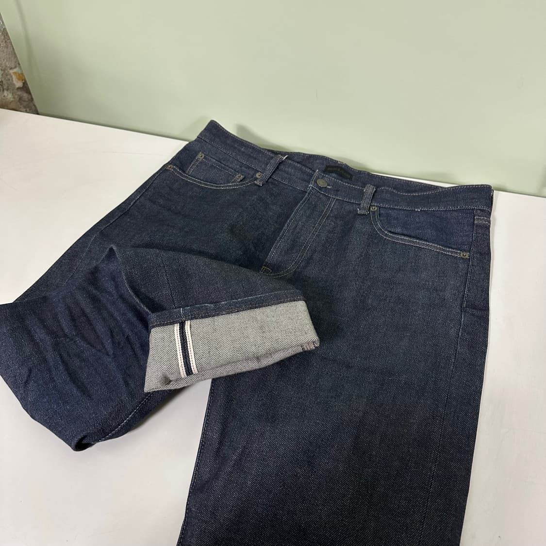 34 L 유니클로 슬림레귤러핏 생지 셀비지 데님팬츠 상품이미지2