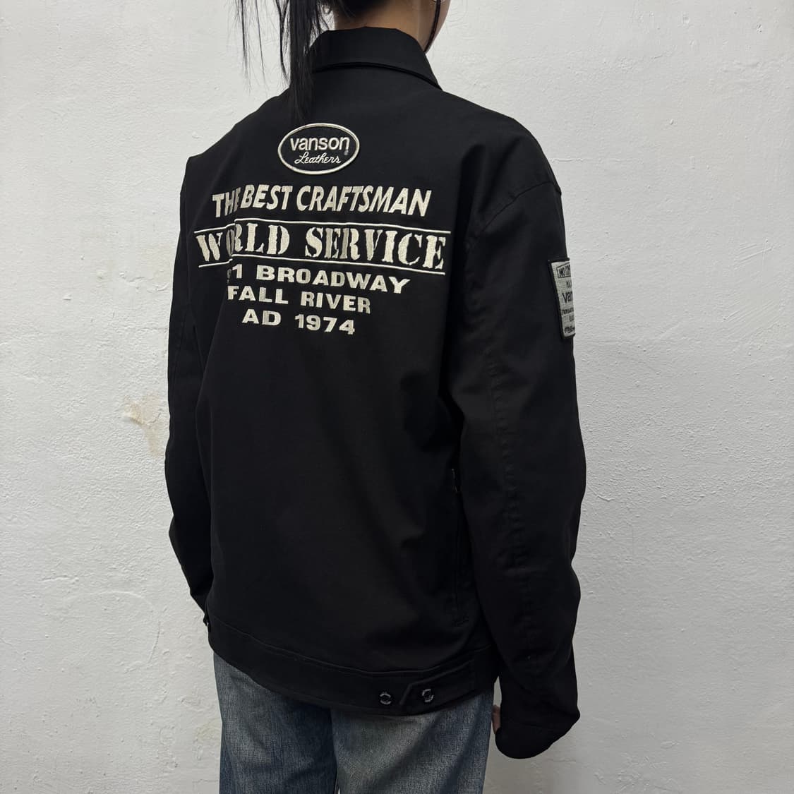 VANSON 블랙컬러 양면 자수로고 와펜패치 코튼 폴리에스터 바이커 자켓 상품이미지2