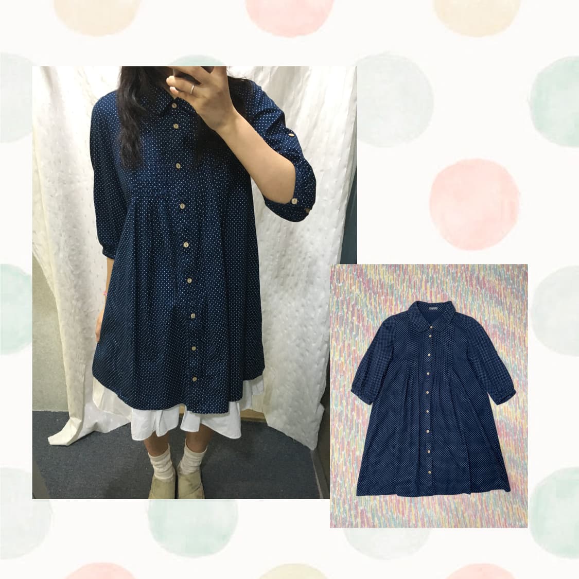 네이비 도트 7부 원피스  상품이미지1