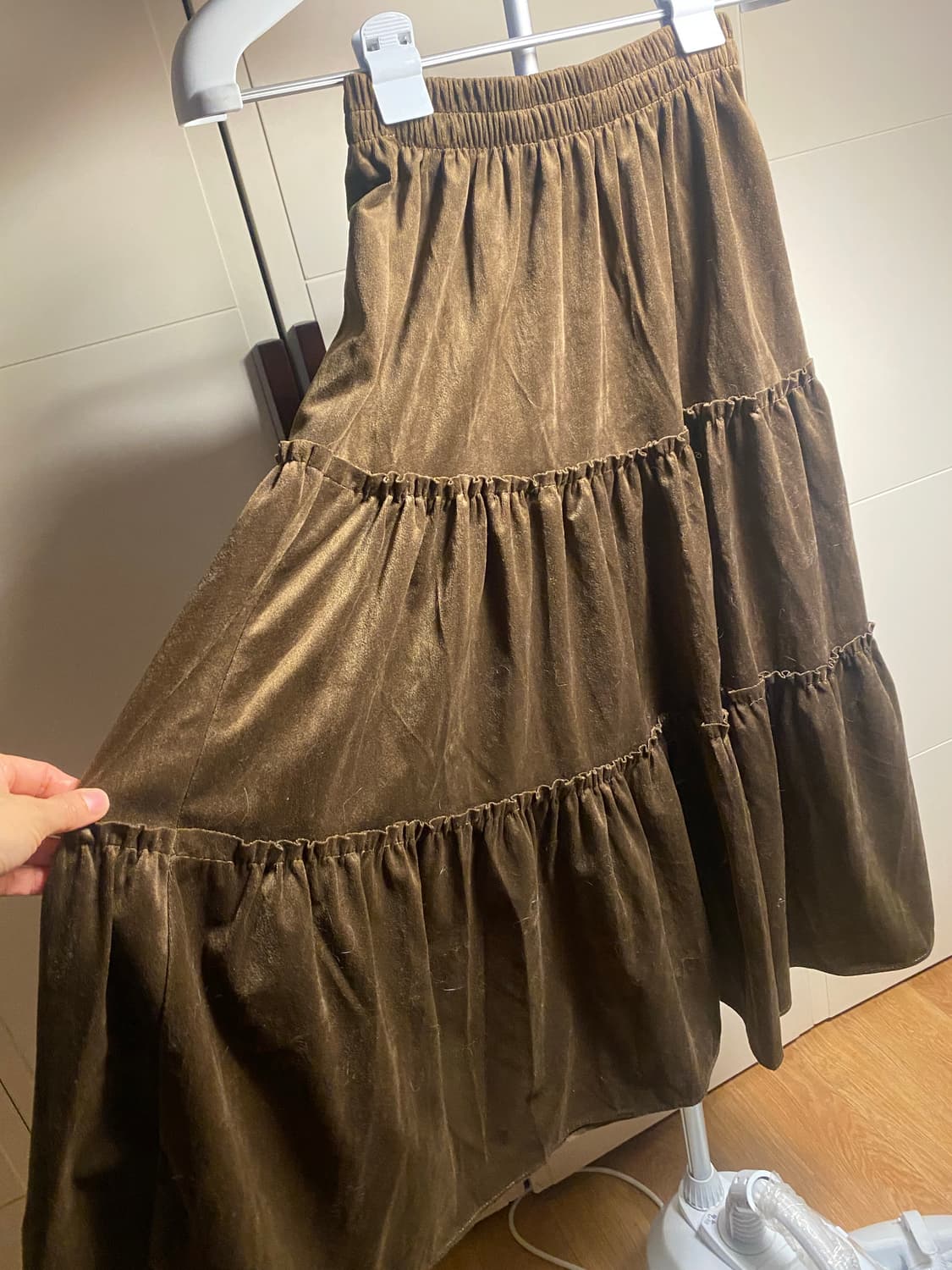 갈색 벨벳 캉캉 롱 스커트 상품이미지1