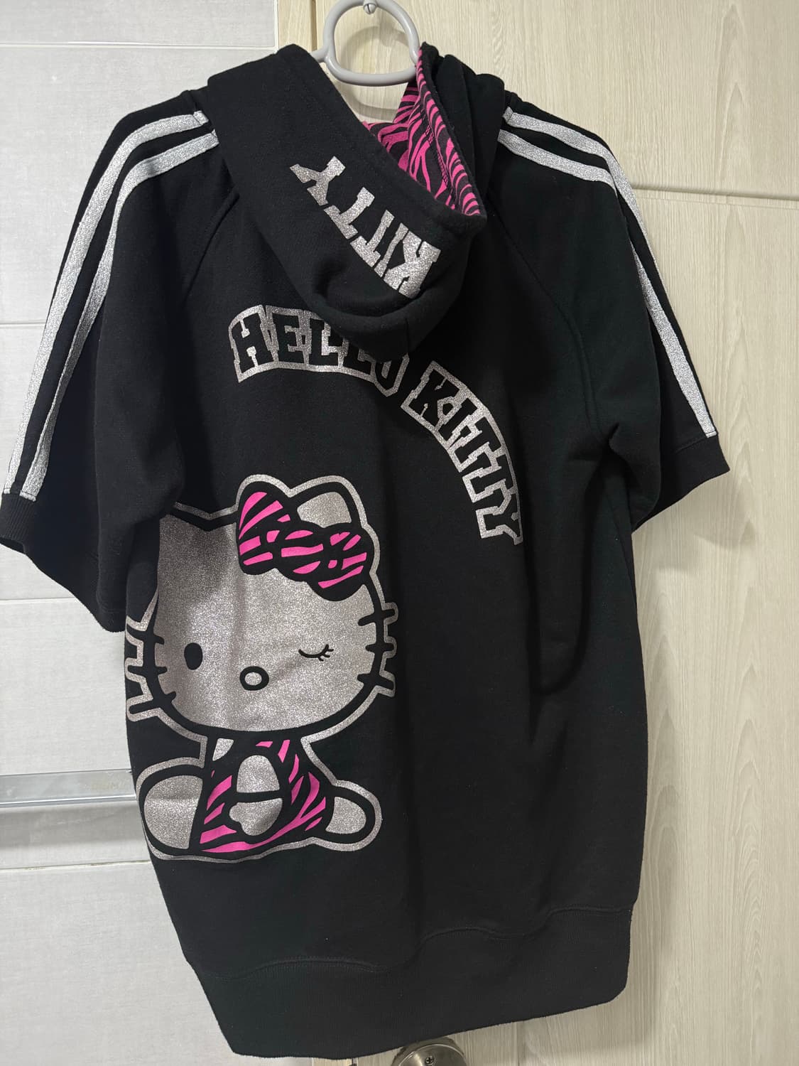 헬로키티 핑크 레오파드 반팔 후드집업 / 빅사이즈 상품이미지1