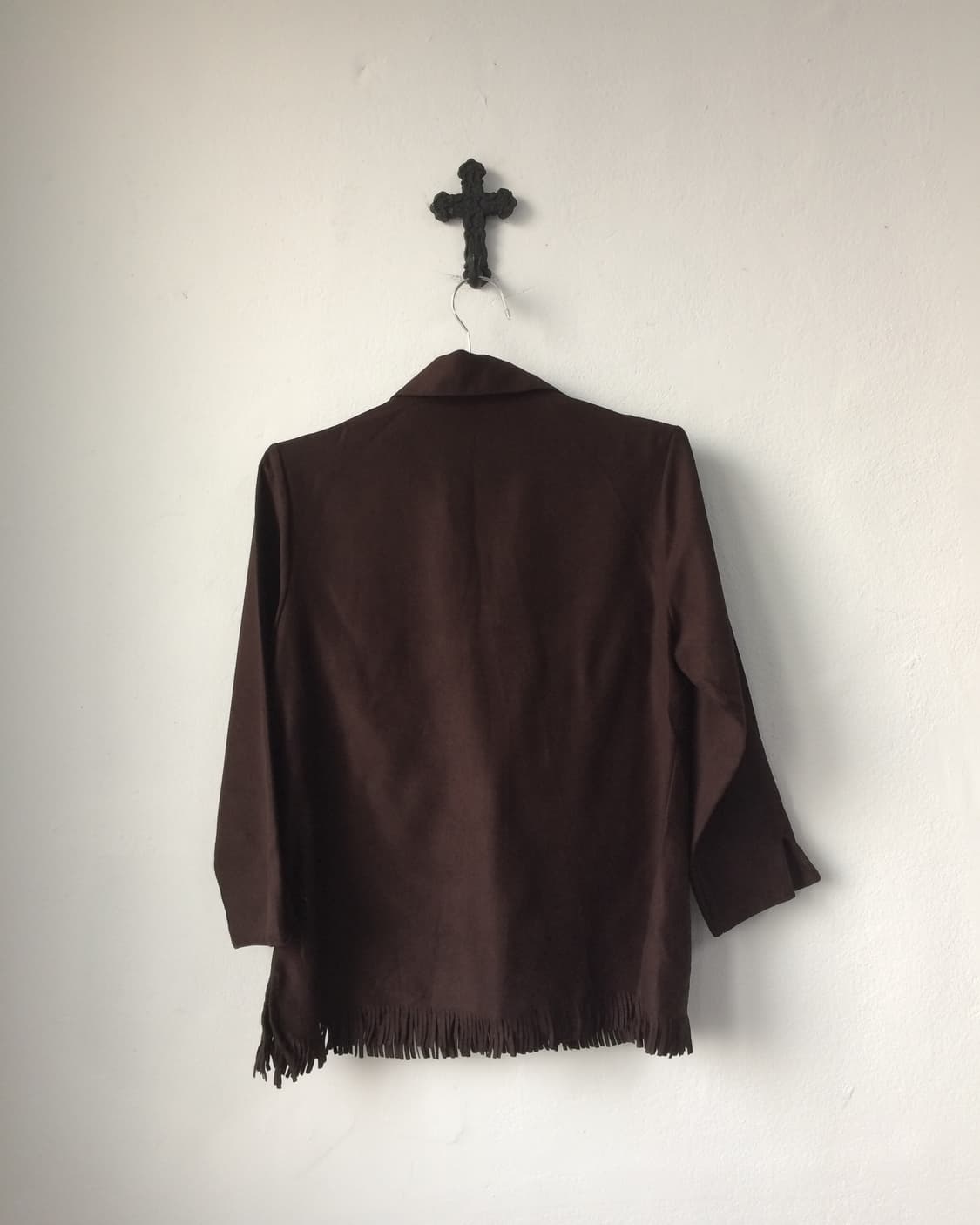 Lace up fake suede fringe top 상품이미지3