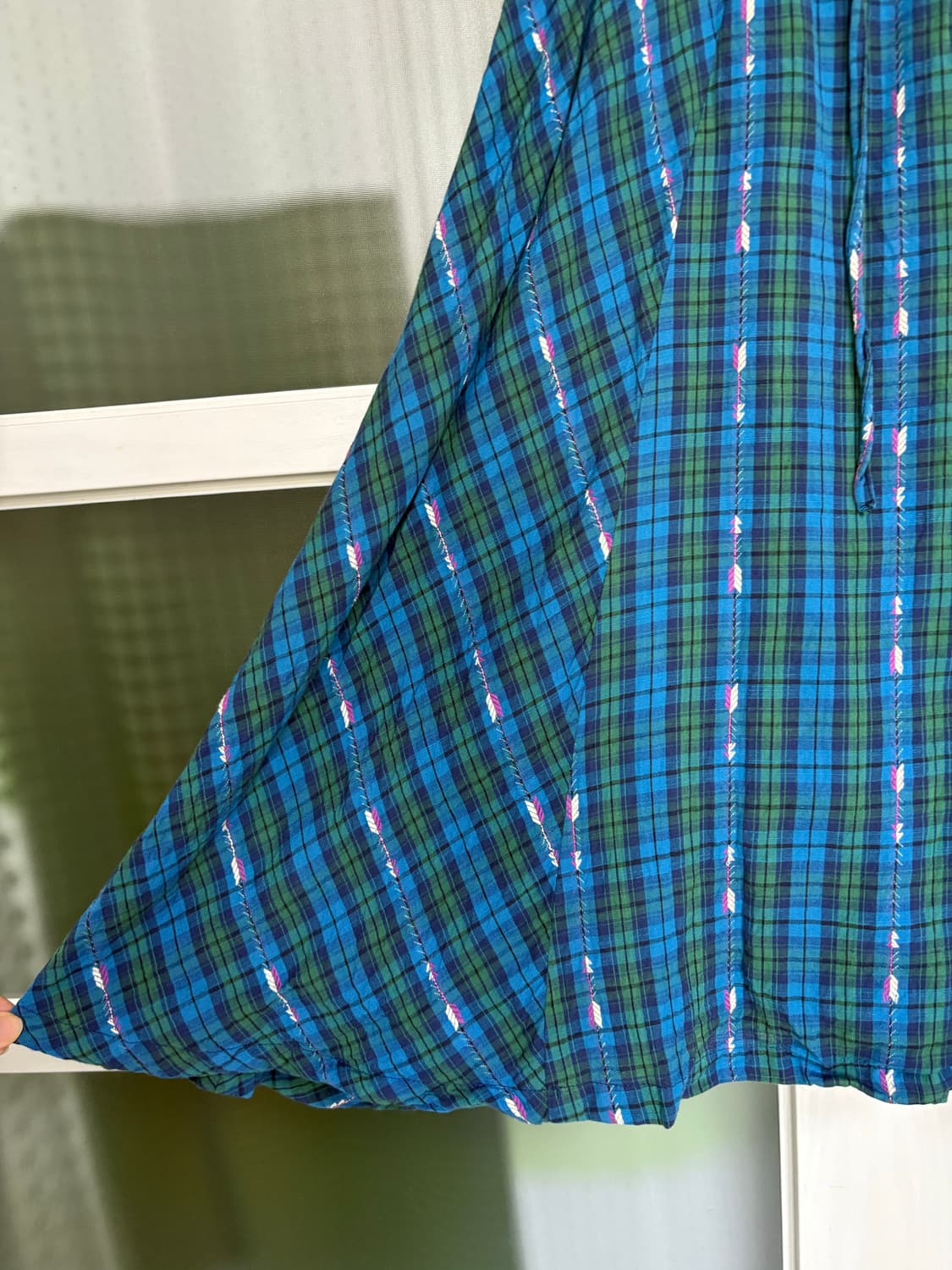 블루-그린 체크 미디 스커트 상품이미지3