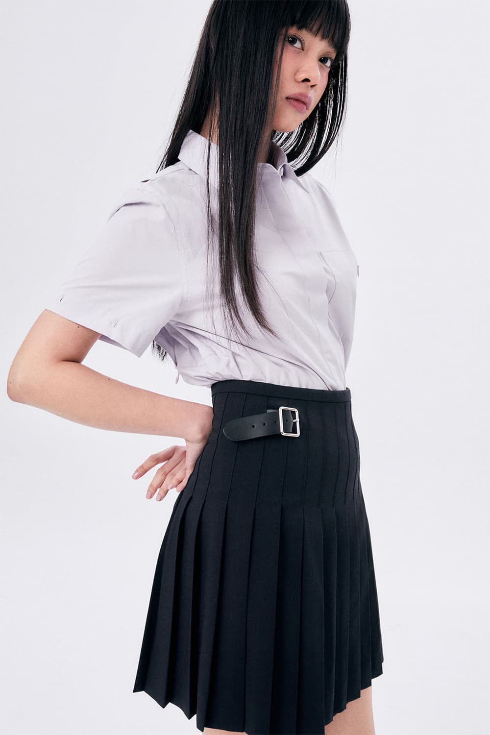 할로미늄 랩 숏 스커트 블랙 사이즈1 상품이미지2