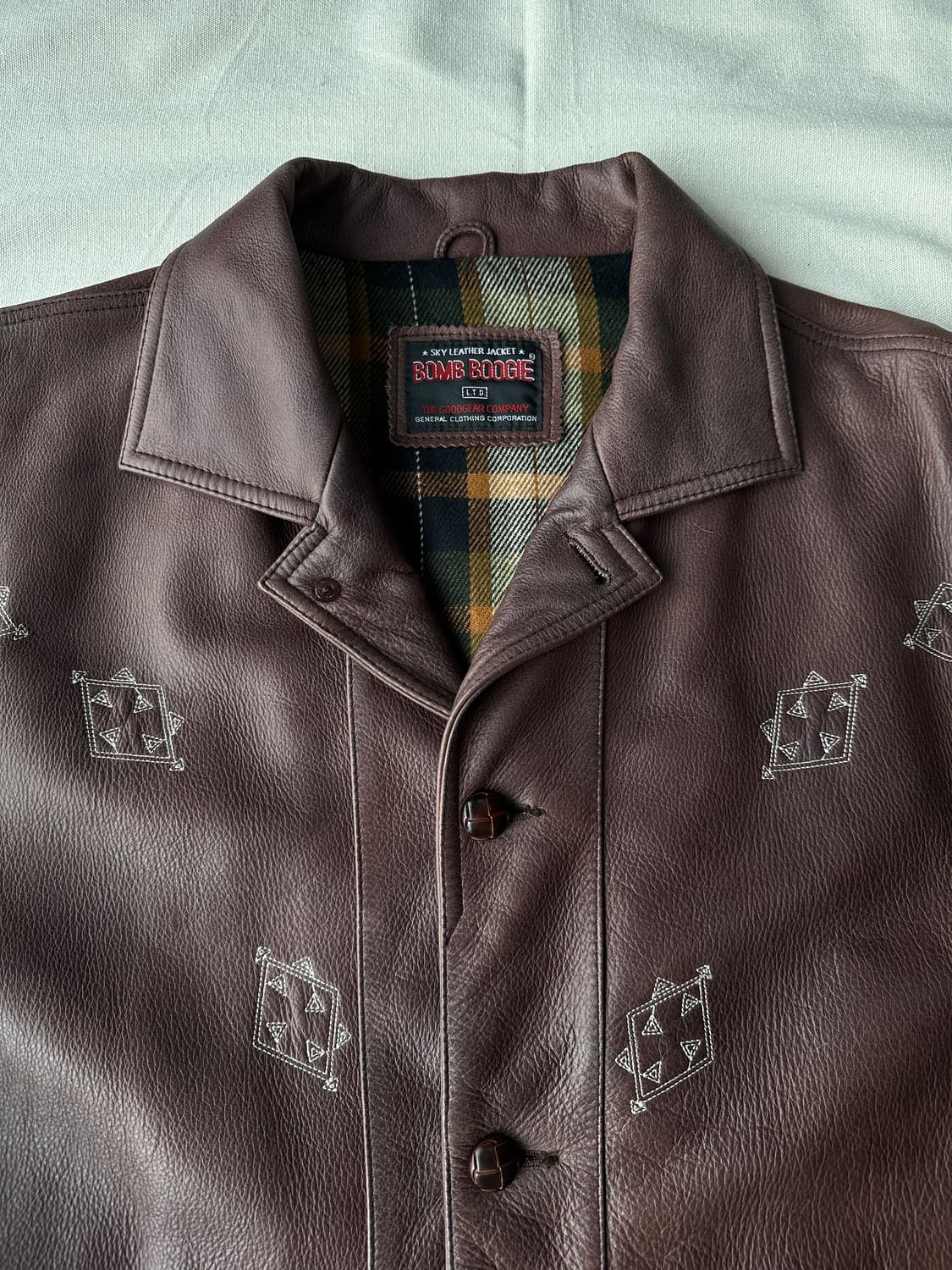 유럽 에스닉 자수 브라운 레더 자켓 L 상품이미지2