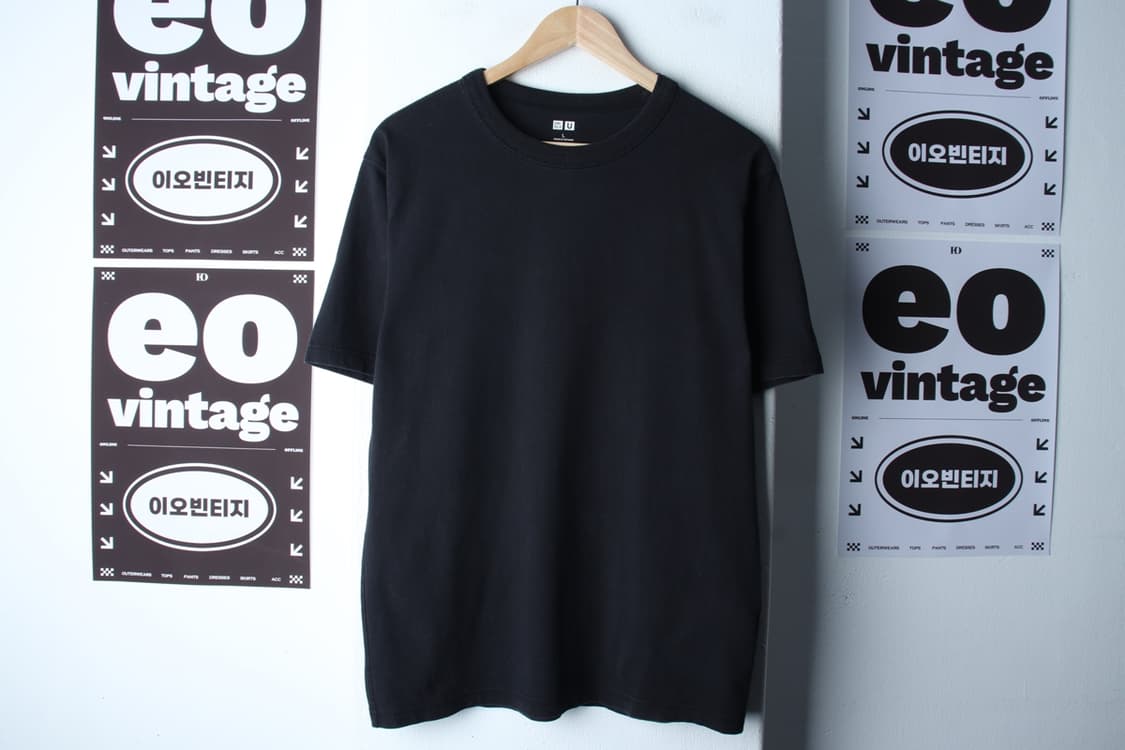 (L-XL) 유니클로 반팔 티셔츠 U라인 무지 블랙-H32134 상품이미지2