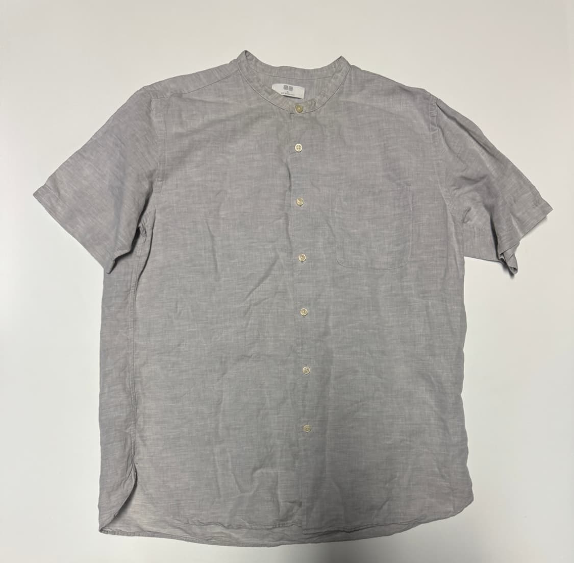 유니클로 미니멀 린넨 혼방 헨리넥 반팔 셔츠 XL 상품이미지1