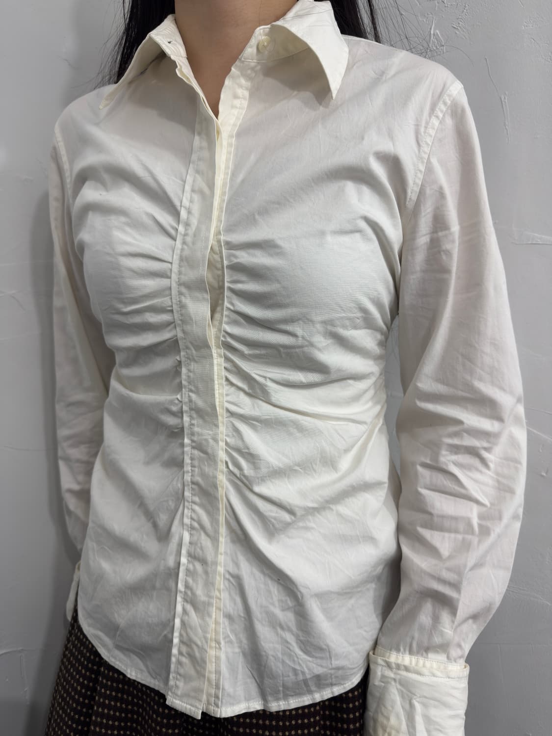 dkny white shirring shirt 상품이미지3