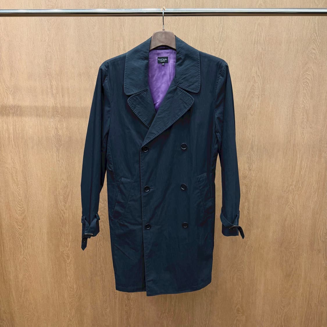 폴스미스 런던 더블 브레스트 트렌치 코트 퍼플 안감 디테일 다크 네이비 상품이미지2