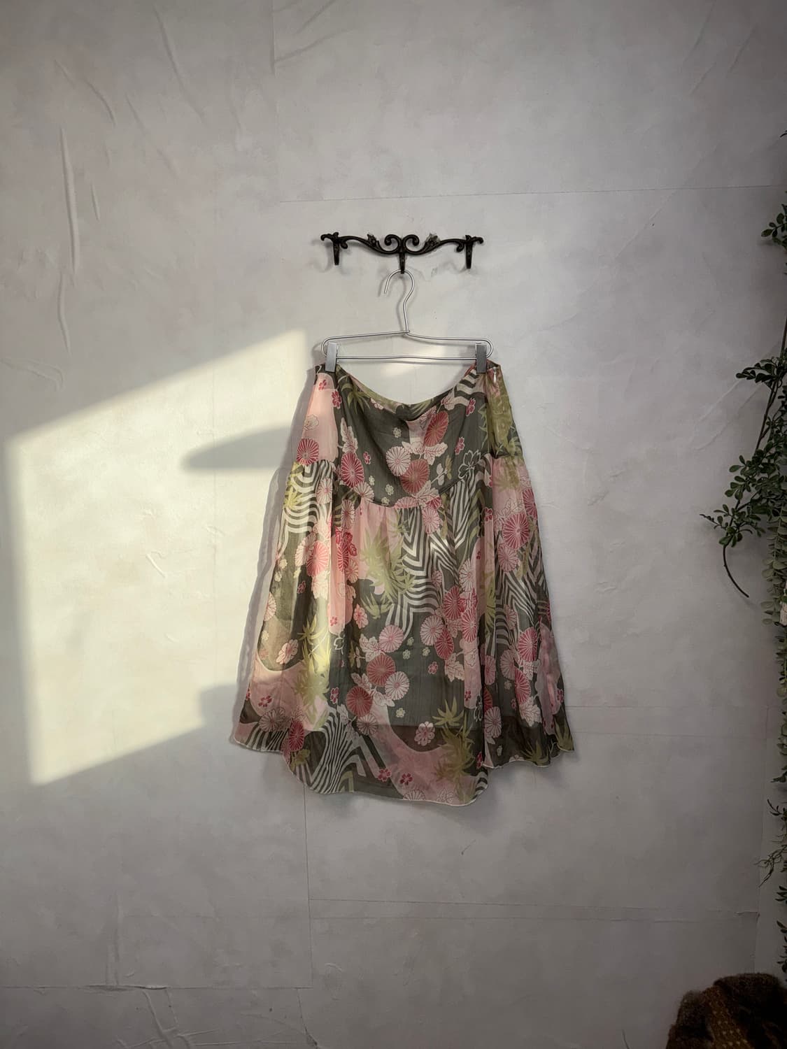 Pink khaki oriental floral flare skirt 상품이미지4