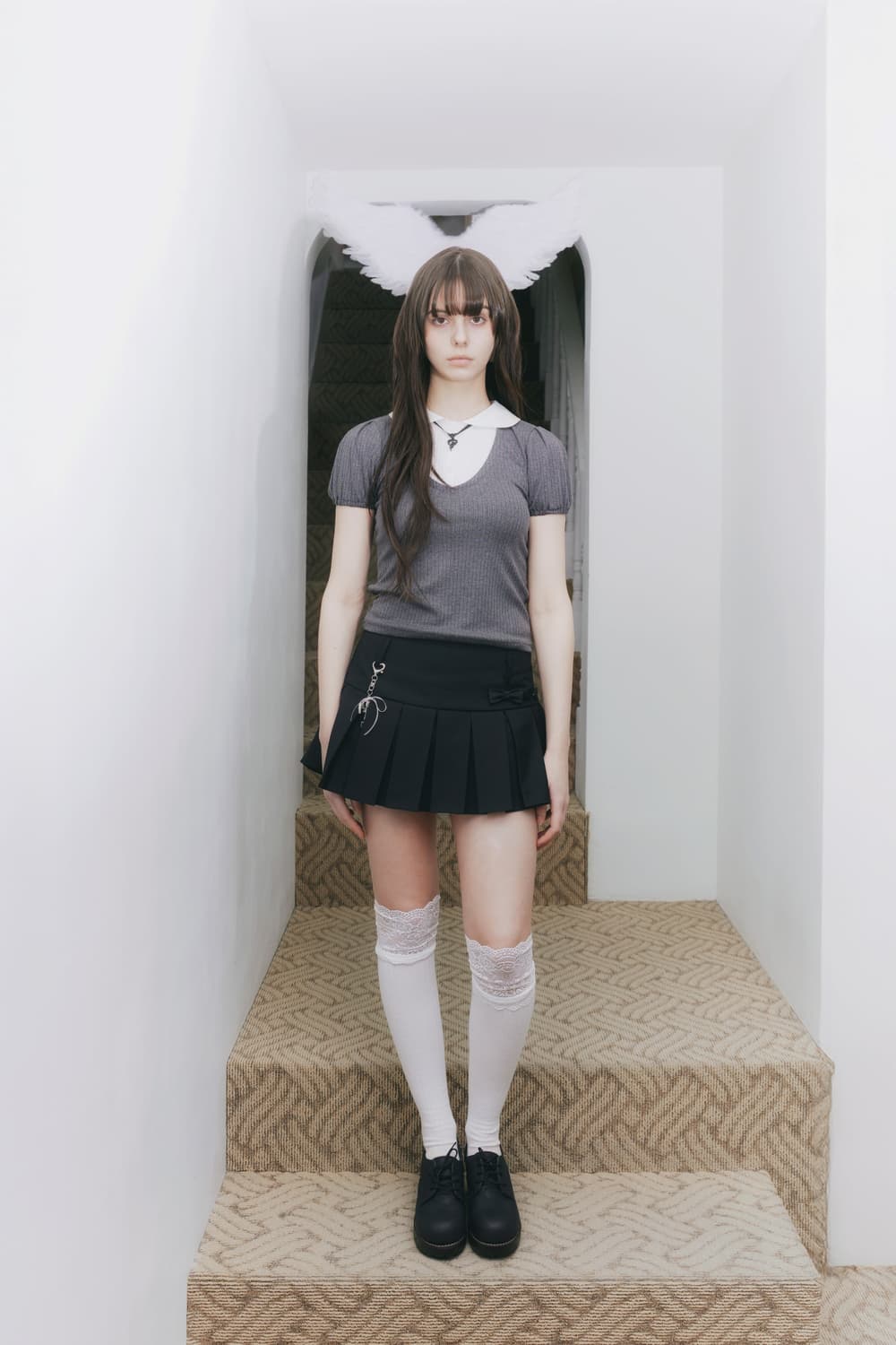 (새상품) 위스페어리 페티트 레이어드 블라우스 (CHARCOAL) 상품이미지1