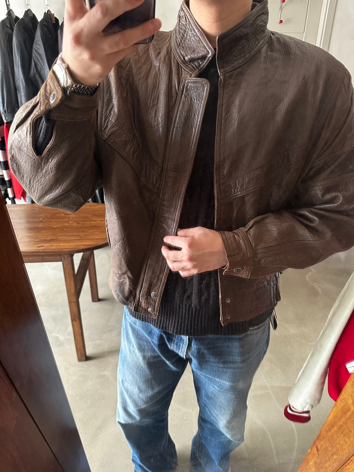 90s 빈티지 브라운 레더 블루종 자켓 상품이미지7