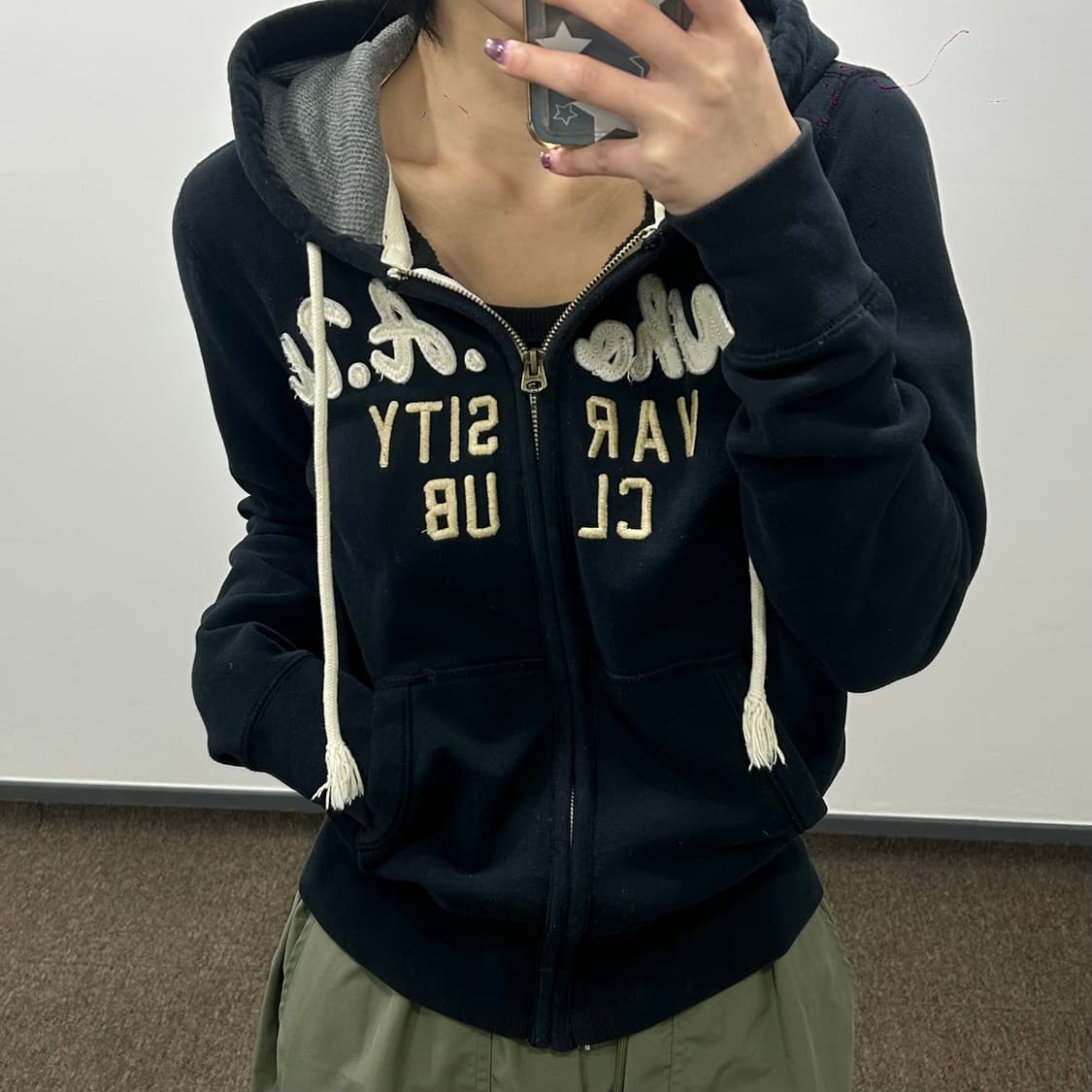 Who.A.U 후아유 레터링 로고 네이비 후드집업 상품이미지2