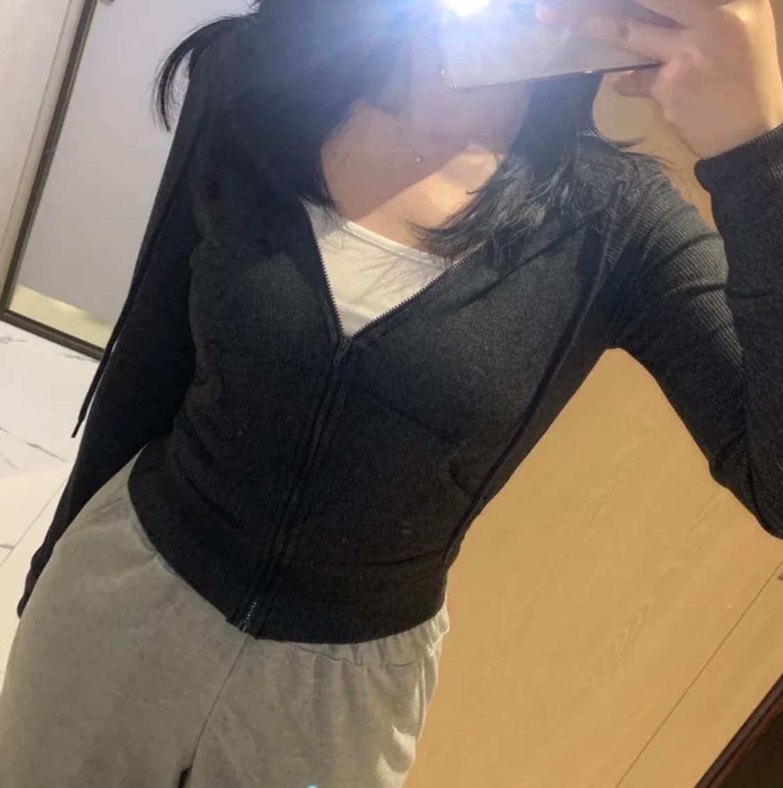 에이블리 딱붙핏 슬림핏 골지 후드집업 상품이미지2