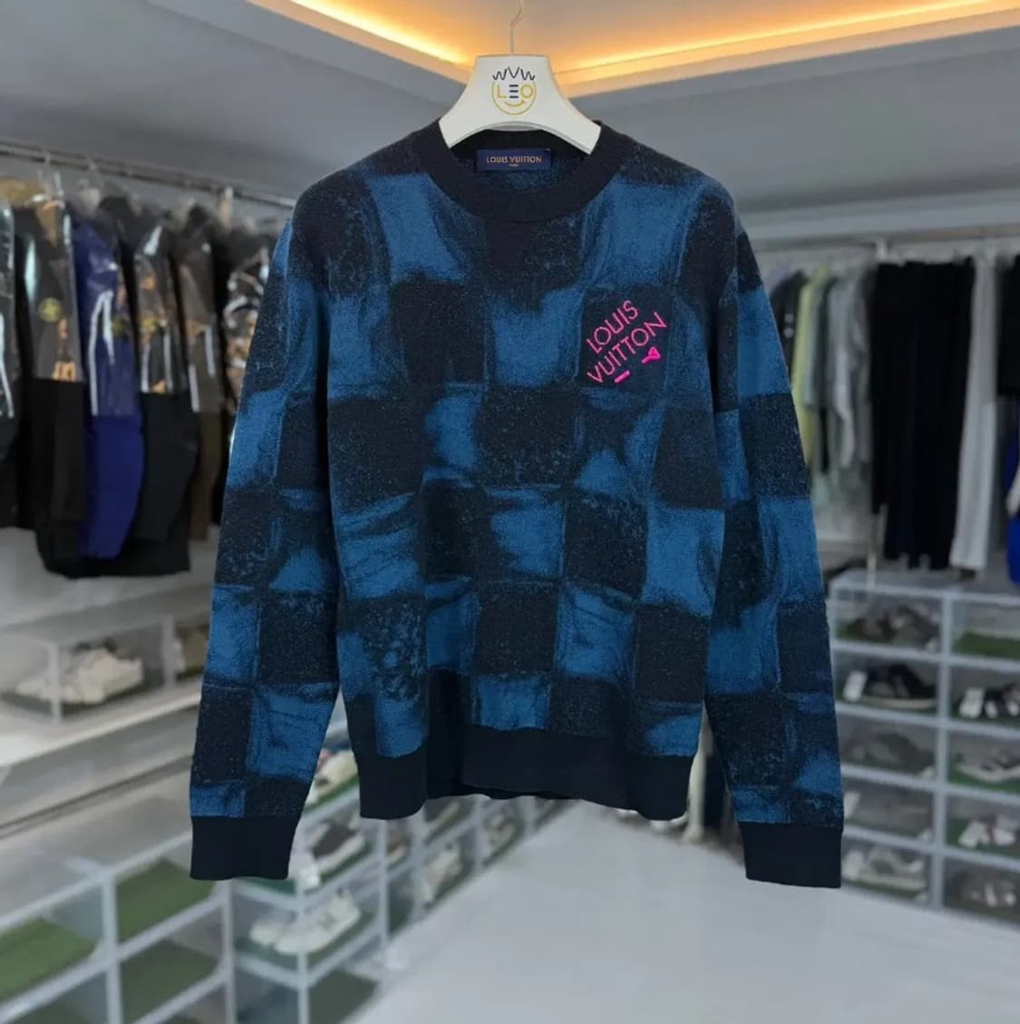 [정품,새상품급] 루이비통 블루 체크 크루넥 니트 S 상품이미지3