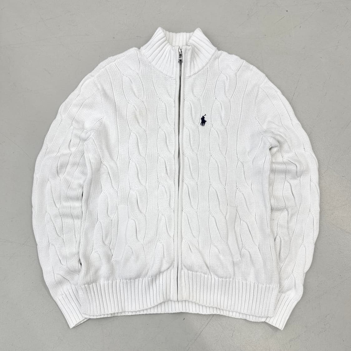 폴로 신형 포니 꽈배기 니트집업 화이트 상품이미지2