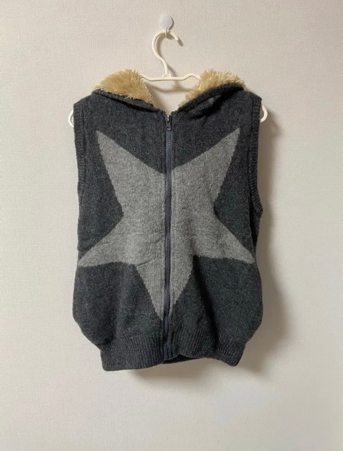 일본 빈티지 모리걸 라떼갸루 별 니트 후드 조끼 상품이미지2