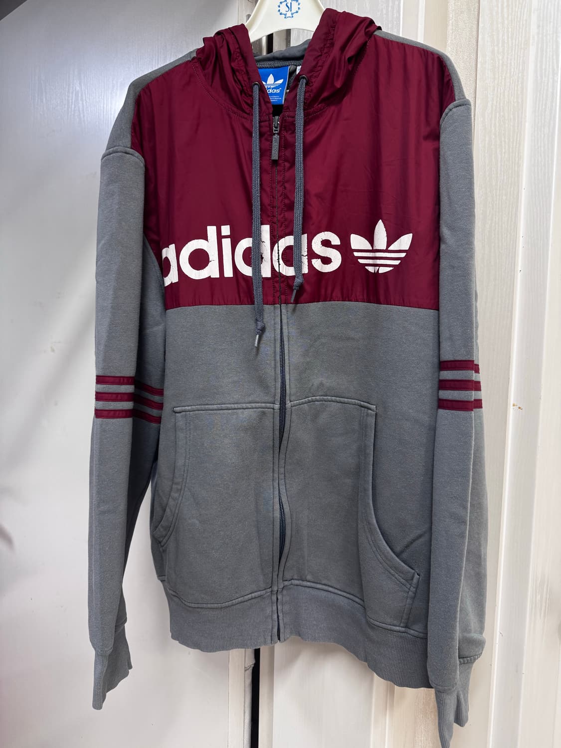 아디다스 삼선 후드집업 버건디/회색 상품이미지3