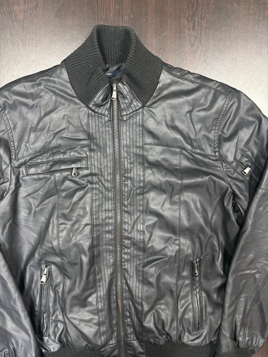 블랙 가죽 봄버 자켓 상품이미지2