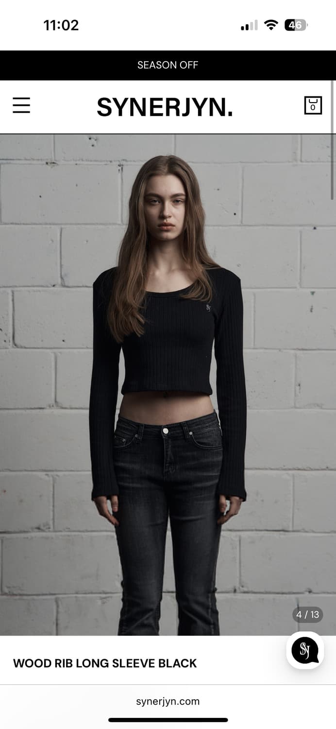 시너진 wood rib long sleeve black 샘플세일 상품이미지1