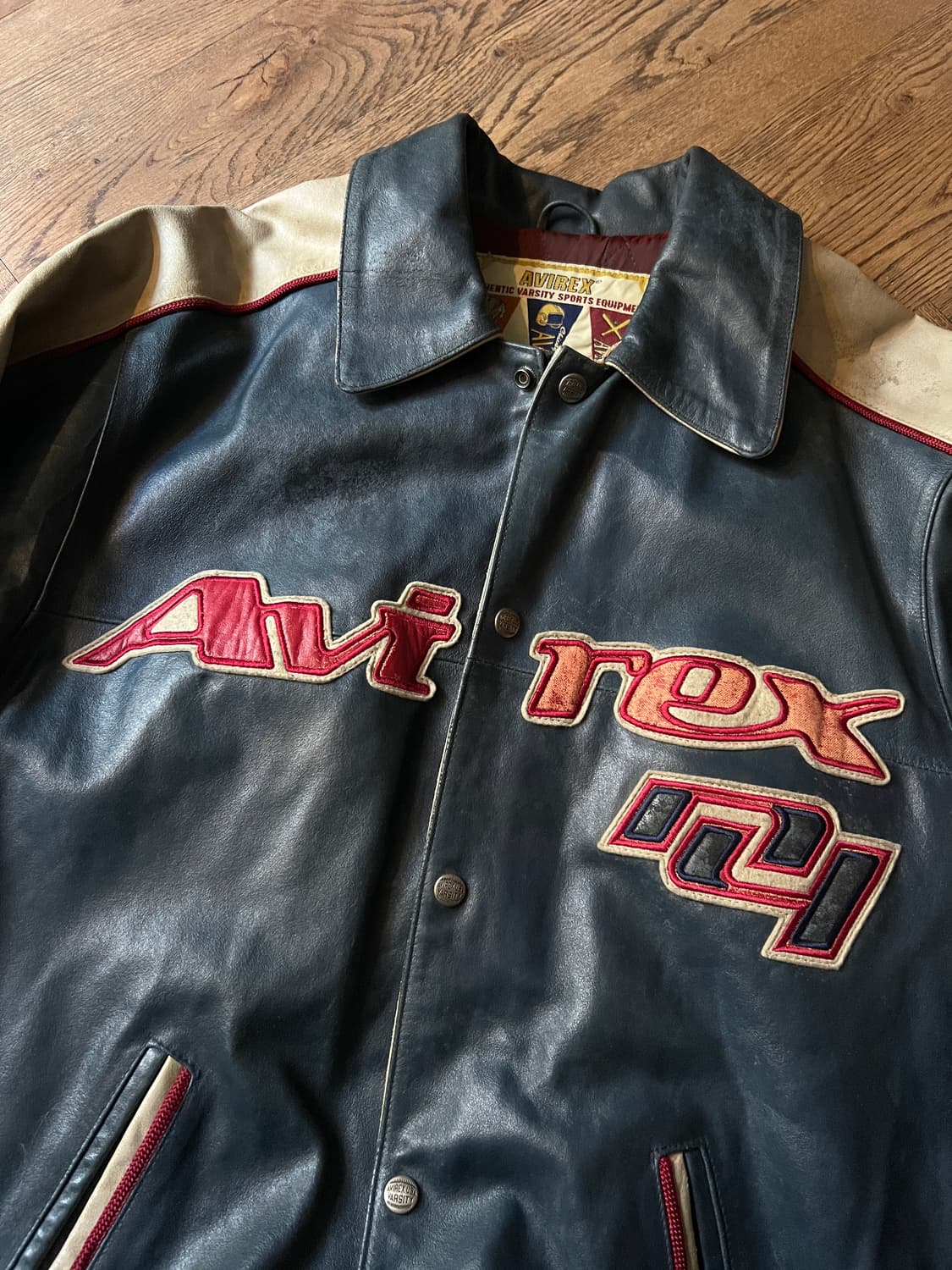 [M]90's AVIREX USA 아비렉스 올스타 레더 바시티 자켓 상품이미지2