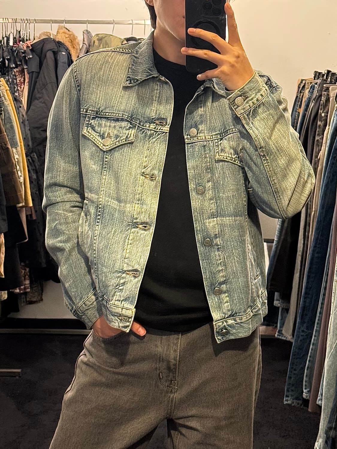 아르마니 진스 트러커 인디고 데님 청자켓 샌드 워싱 워시드 워크 자켓 M 상품이미지1