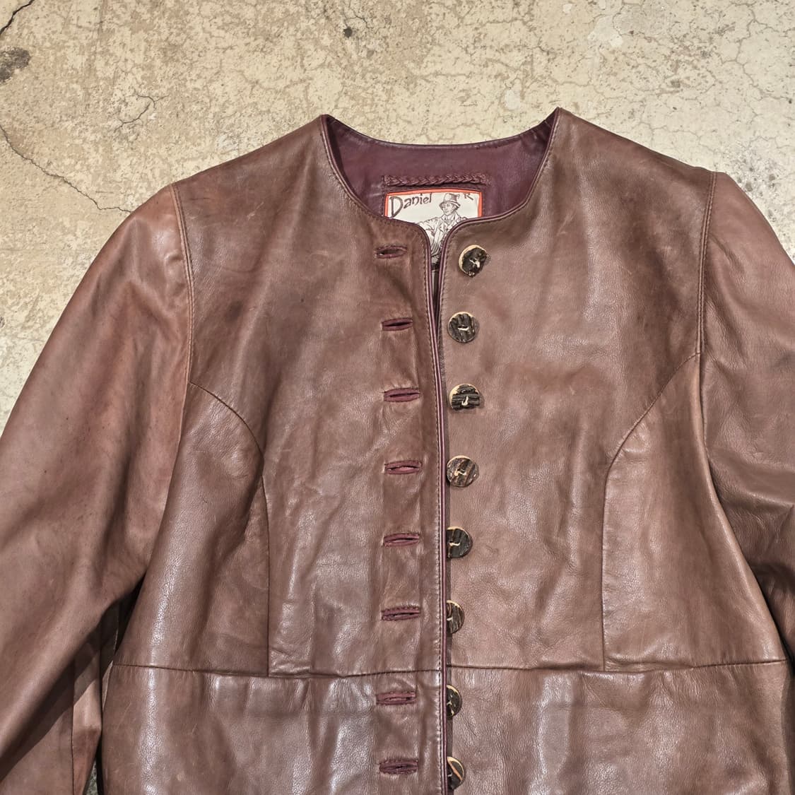 70S 독일 뮌헨 빈티지 노카라 크롭 가죽 자켓 상품이미지3